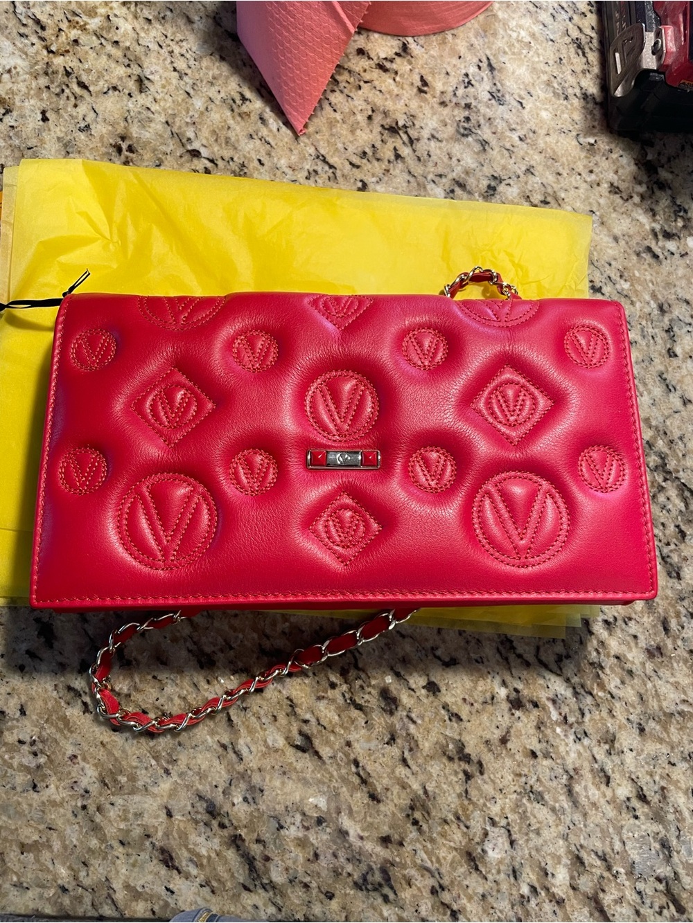 Red Quilted Chain Shoulder Bag - Premium Women's Clutch
